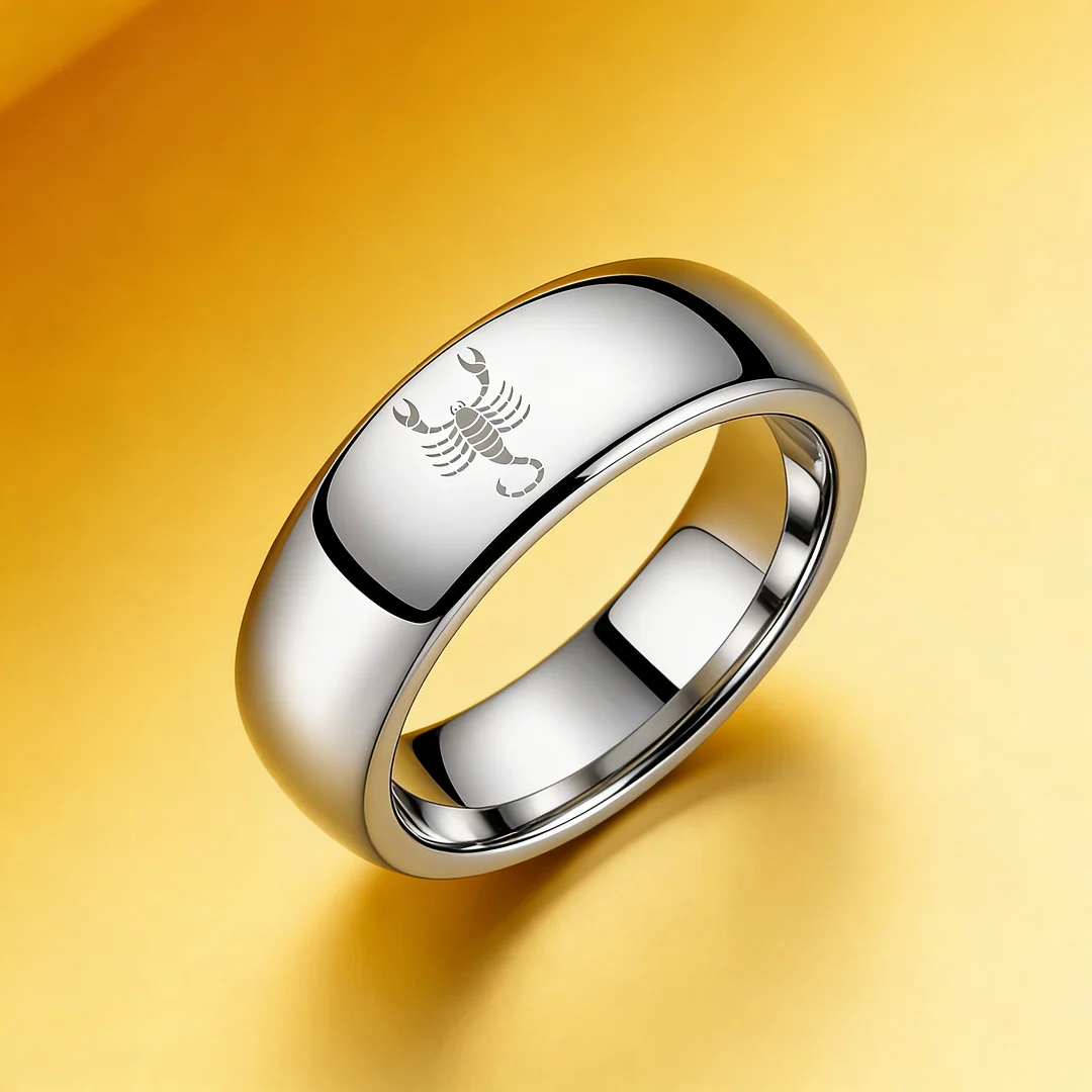 Scorpio Couples Dome Tungsten Carbide Rings Sliver Tungsten Wedding Bands for Men and Women 4MM 6MM 8MM Width