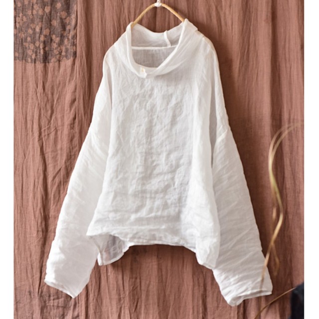 Women Ramie Solid Color Long Sleeve O-Neck Tees High Quality Casual Blouse