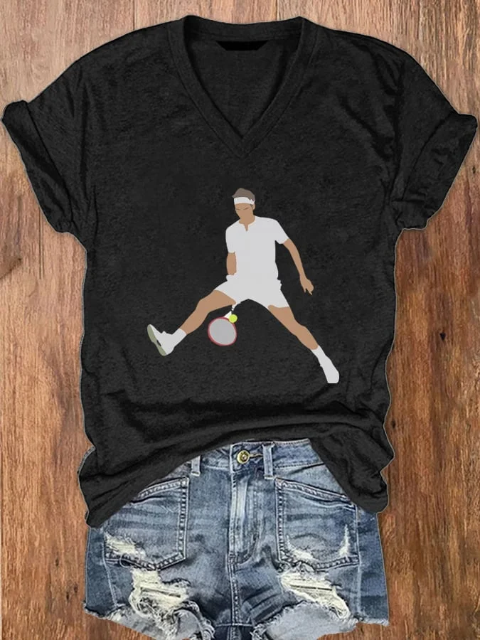 Women's The Goat RF Tennis Legend Thanks For All The Countless Memories Print V-Neck T-Shirt