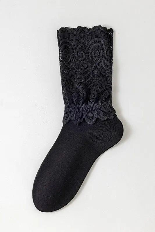 Lace Sheer Mesh Bowknot Frilly Crew Socks
