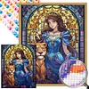 Diamond Painting -DIY Round Partial AB Drill Lion and Beauty（45x55cm）