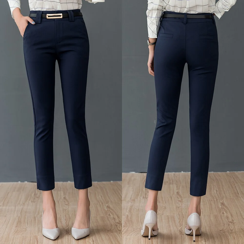 Office Lady Pencil Pants 2020 Women Fashion Work Wear Trousers Business Ladies Korean Style Female Black Navy blue White Pants