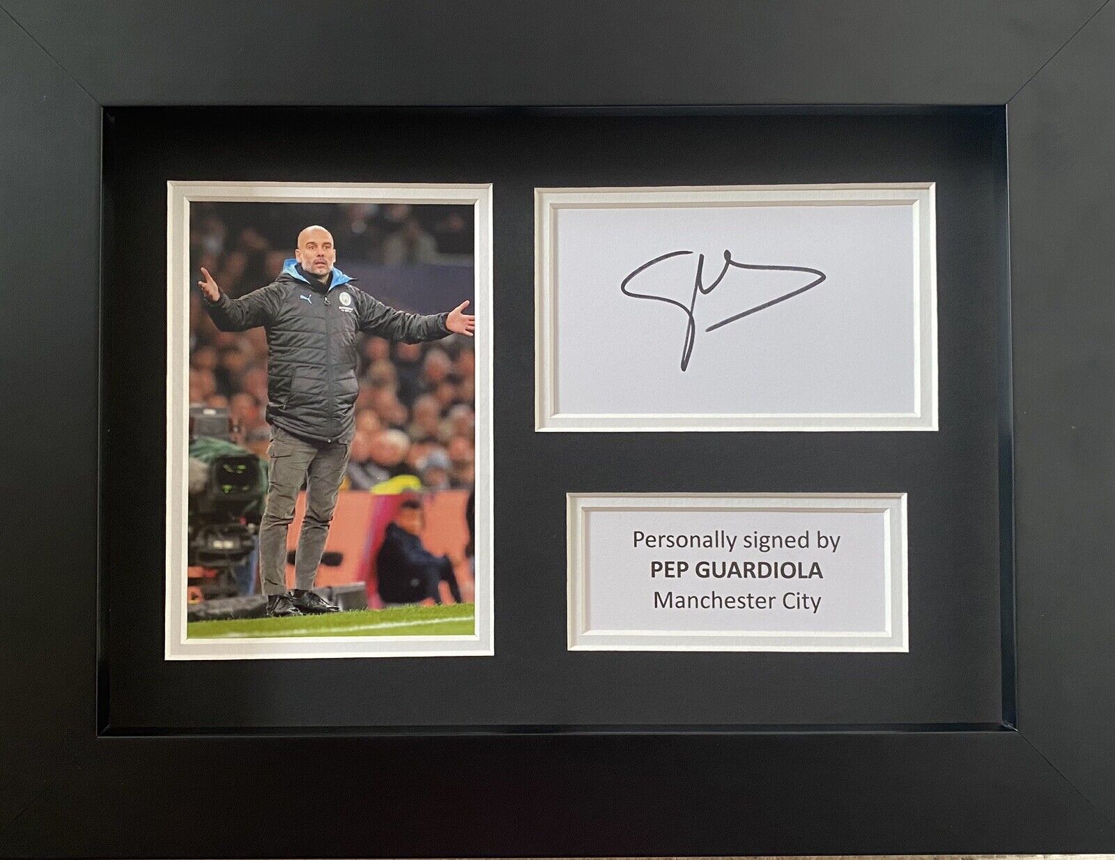 Pep Guardiola Hand Signed White Card In A4 Manchester City Frame Display