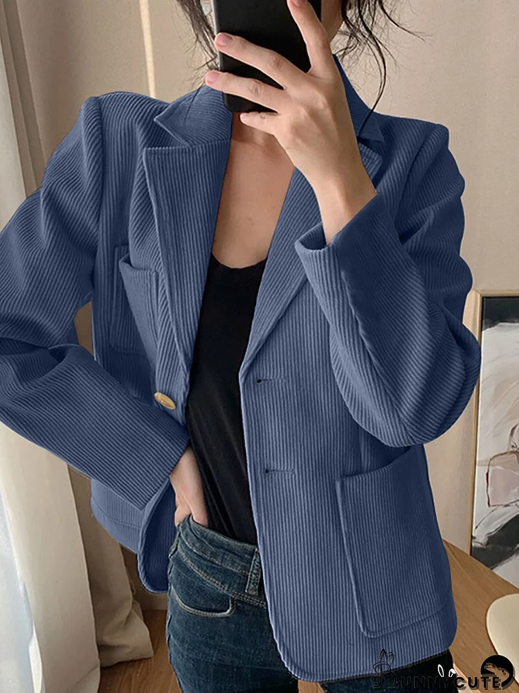 Solid Long Sleeve Corduroy Pocket Button Front Blazer