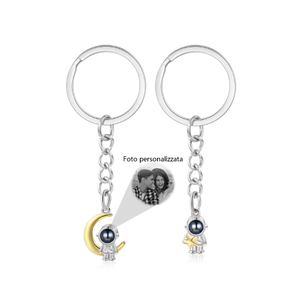 Ti amo Coppia di portachiavi 1 foto personalizzata astronauta luna e stella con proiezione per coppia