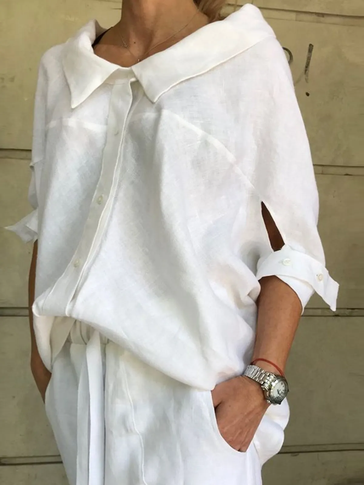 Crew Neck Casual Plain Tops