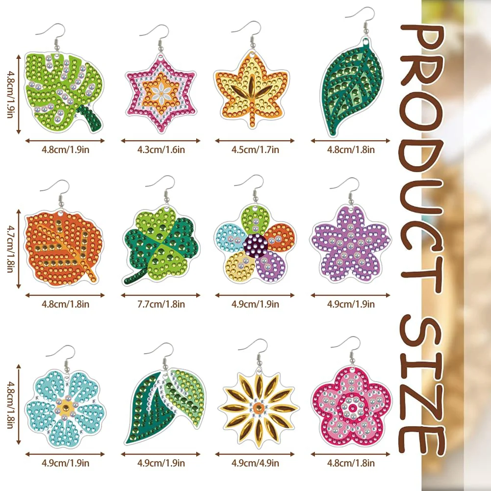 12 Pairs Leaves DIY Diamond Art Earrings Double Sided Diamond Painting Earrings