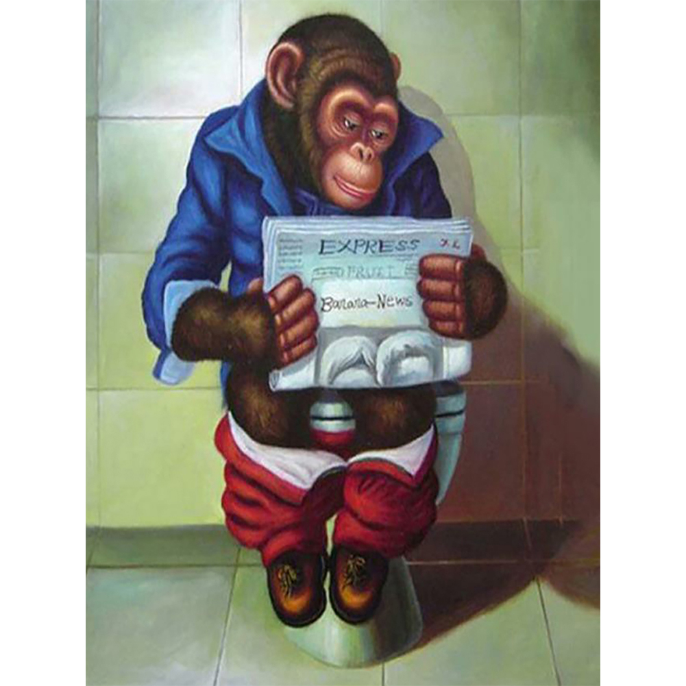 

(Multi-Size) Funny Monkey Toilet - Round/Square Drill Diamond Painting 30*40CM/40*50CM, Square diamond 40*50cm, 501 Original