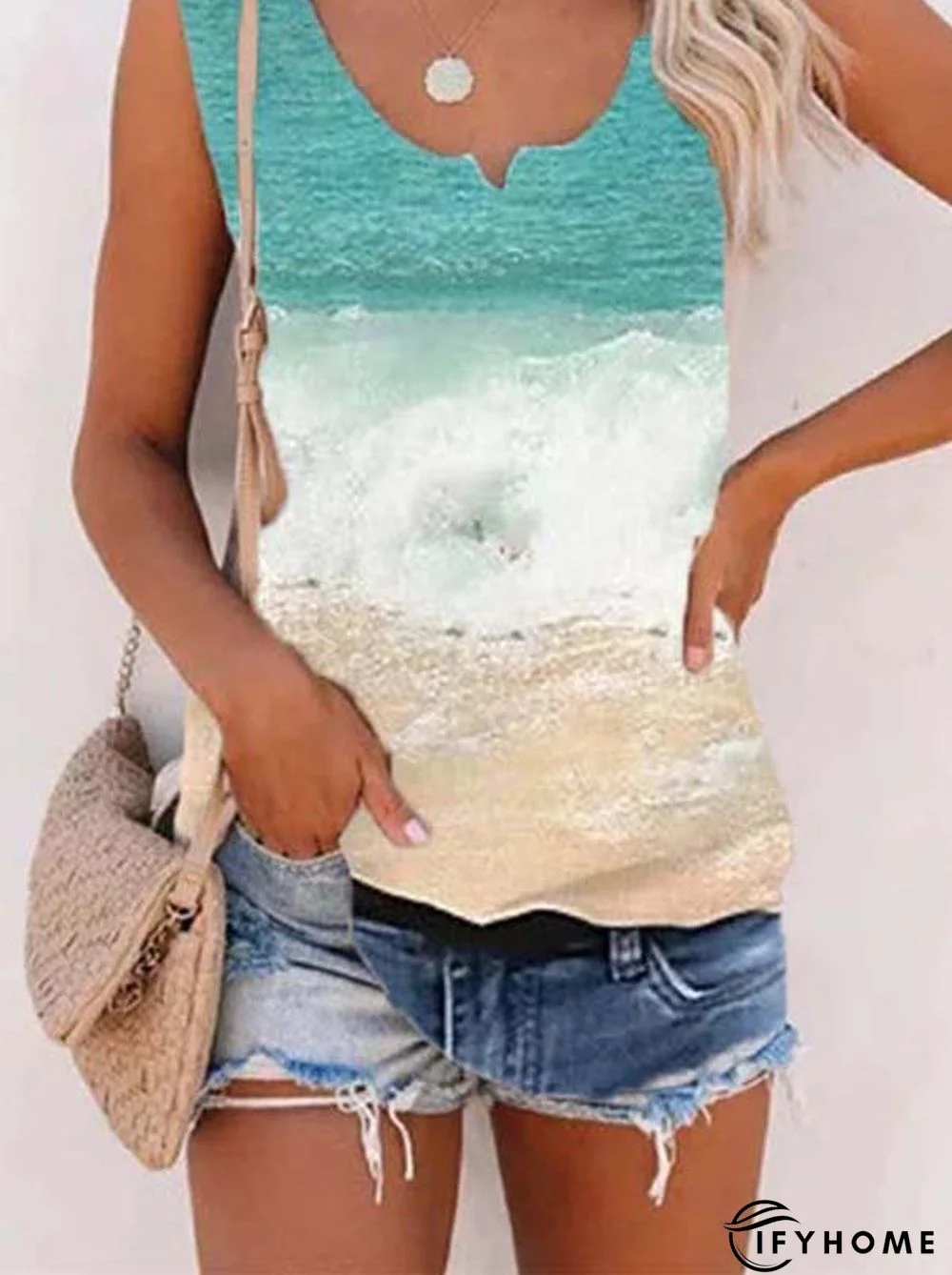 V Neck Color-Block Sleeveless Tops | IFYHOME