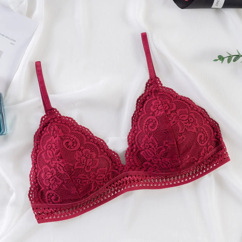 French seamless deep V seamless lace bra ladies wireless push up thin bra soft underwear comfortable sexy underwear french bra