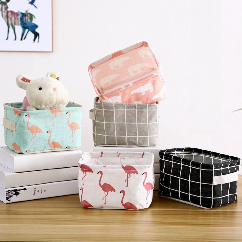 Printed Cotton And Linen Storage Basket With Handle Sundries Storage Basket Fabric Desktop Cosmetic Storage Box Storage Basket