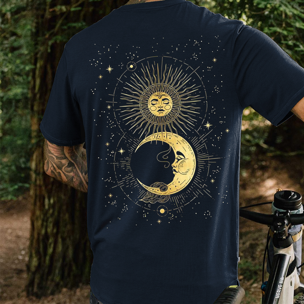 Men's Vintage Sun Moon Star Print Crewneck T-shirt Lixishop 