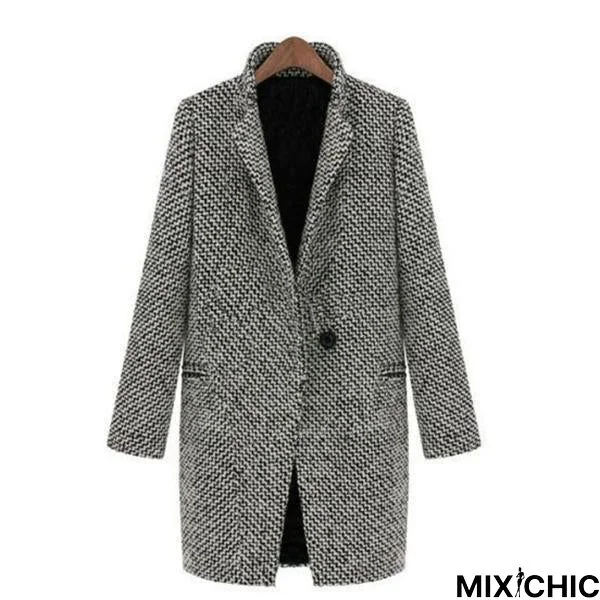 Women Elegant Houndstooth Slim Thick Coat