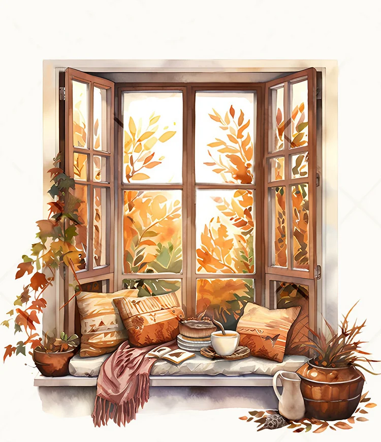 Autumn Window Scenery -Full Round Drill Diamond Painting -40*40CM