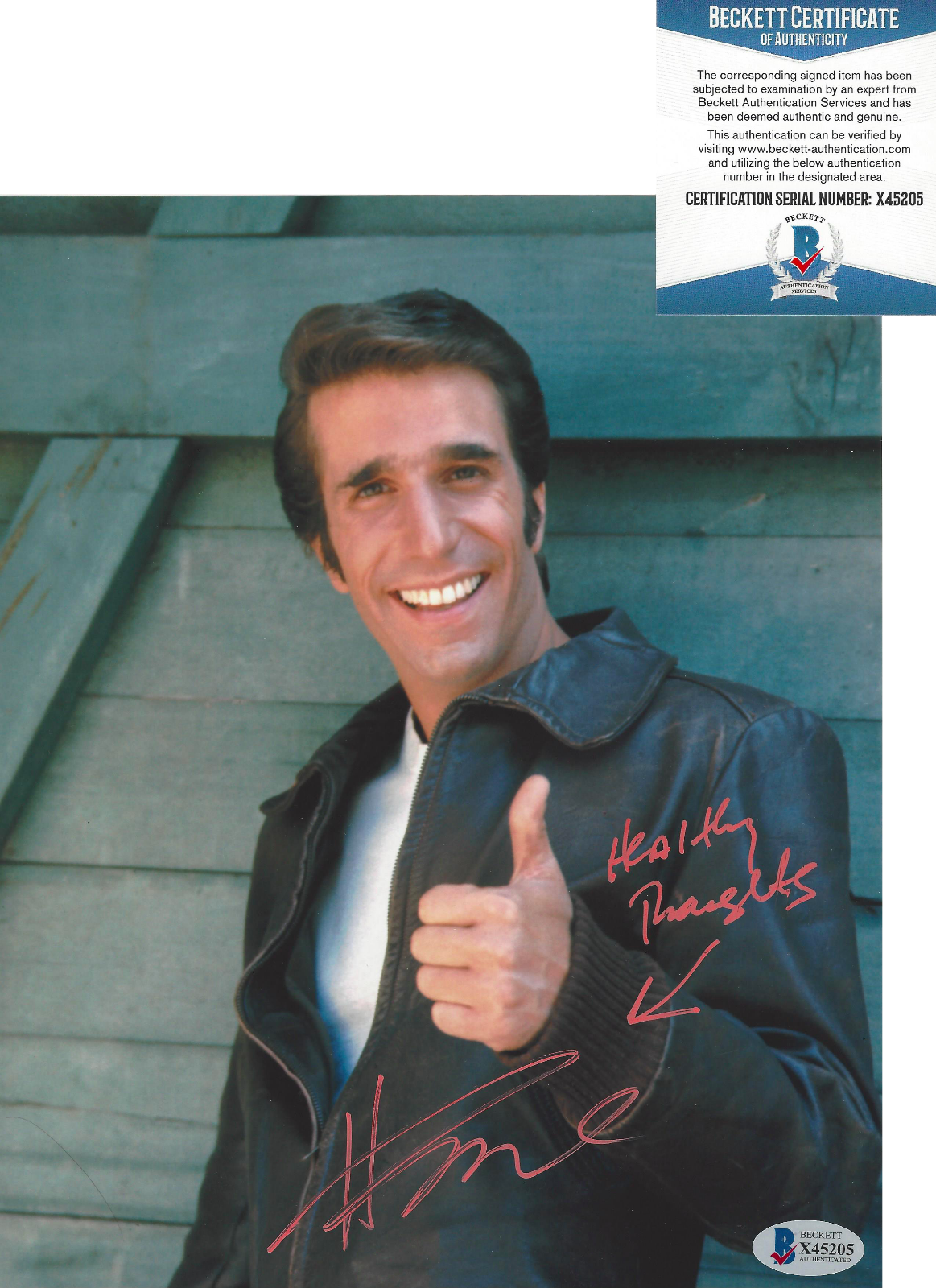 HENRY WINKLER SIGNED HAPPY DAYS THE FONZ 8x10 Photo Poster painting ACTOR FONZIE BECKETT COA BAS