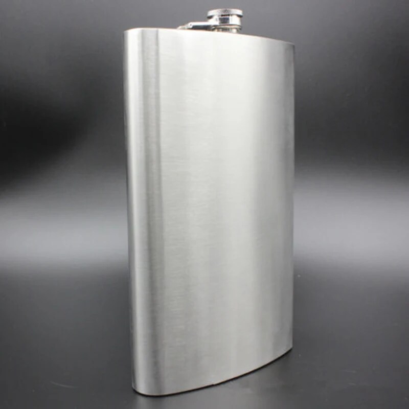 Tegooe 64oz Half Gallon Portable Stainless Steel Hip Flask with Leather Carry Strap and Funnel Ideal for Camping Travel