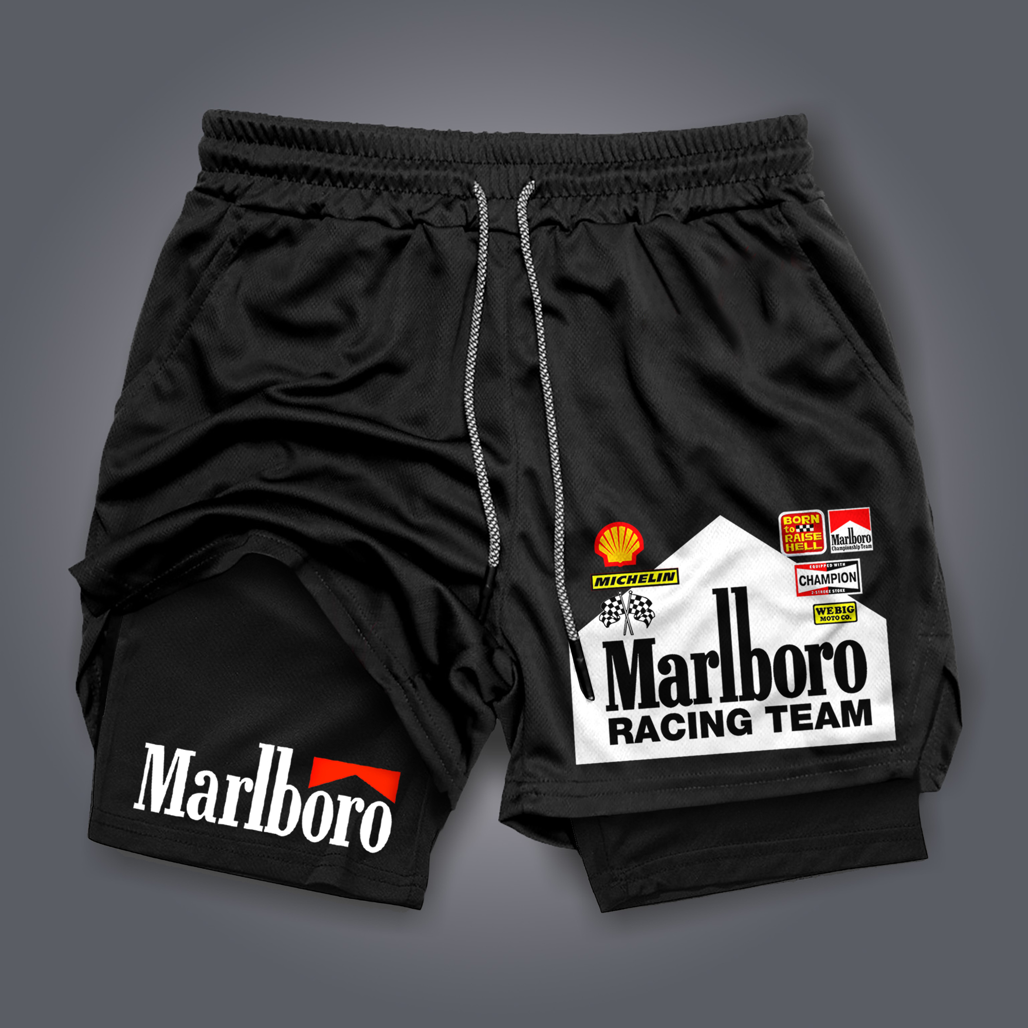 Racing Print Double Layer Shorts Formula One Shorts Fitness Sports Outdoor Shorts / TECHWEAR CLUB / Techwear