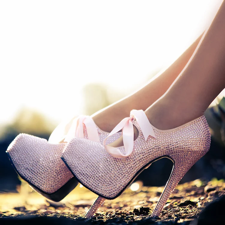 Women's Pink Strass Wedding Heels Stiletto Pumps for Bride |FSJ Shoes