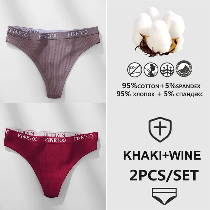 FINETOO 1/2PCS G-string Women Cotton Thongs M-XL Design Letter Femme Underwear Sexy Panties Underpants Thong Pantys Lingerie