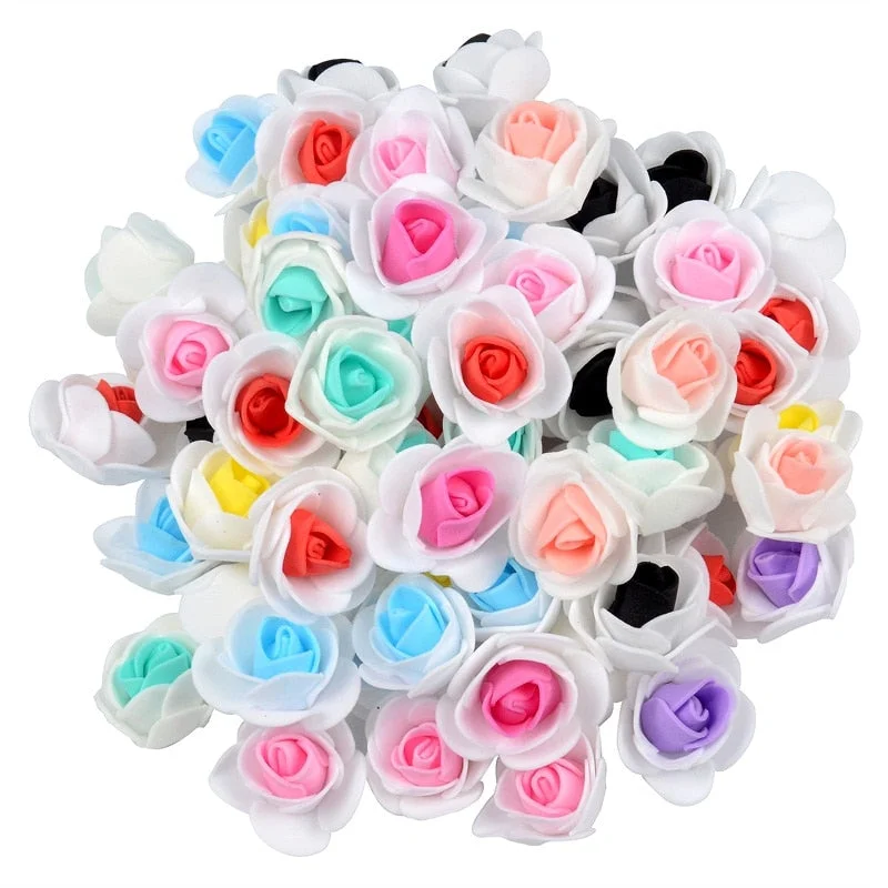 50PCS PE Foam Artificial Rose Flower Head Handmade DIY Wedding Home Decoration DIY Scrapbooking Double color Fake Flowers Craft