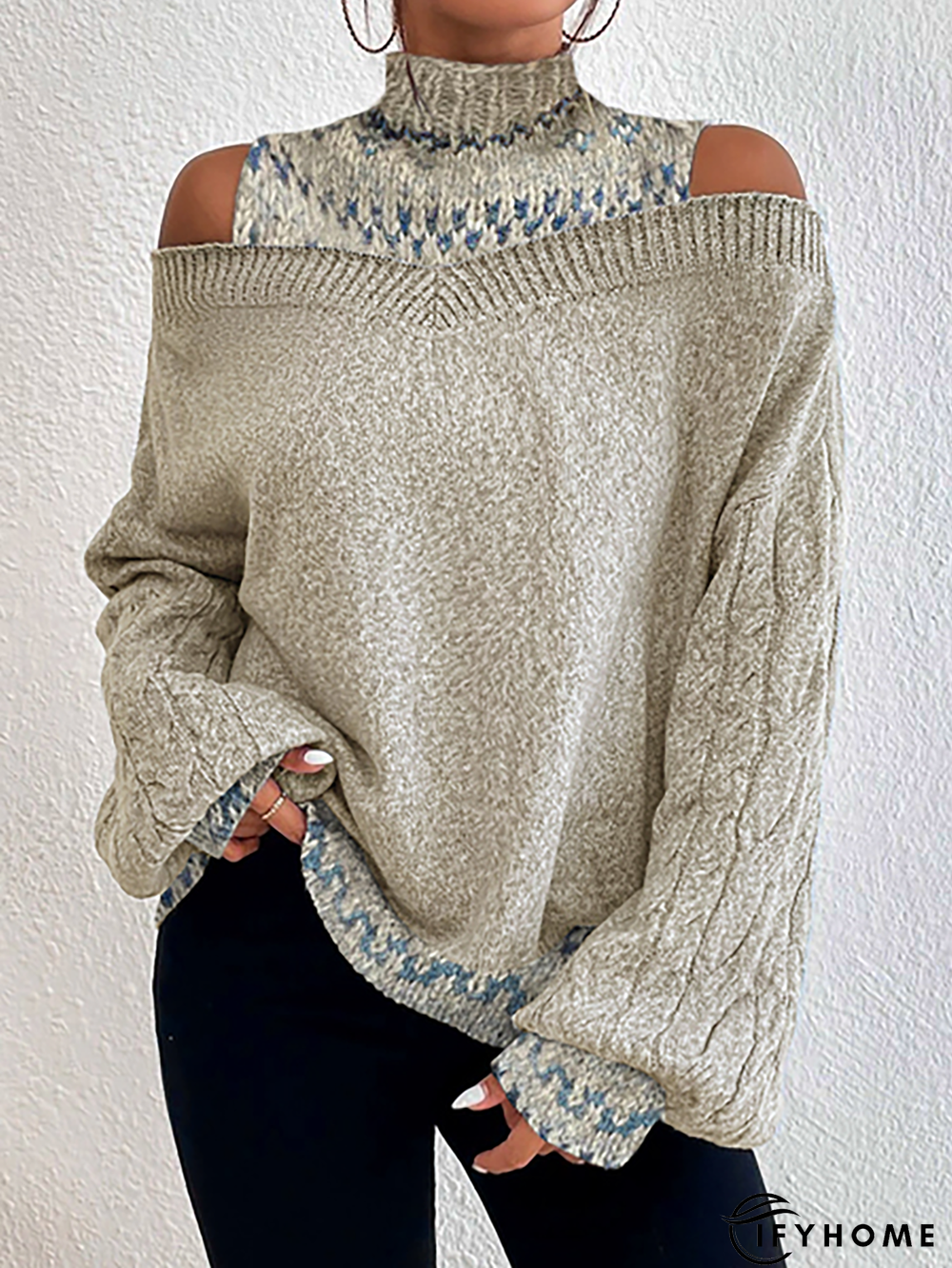 Turtleneck Casual Geometric Tunic Sweater Knit Jumper | IFYHOME
