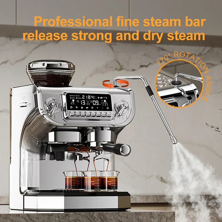 Mcilpoog ES317 Fully Automatic Espresso Machine,Milk Frother,Built-in Grinder,Intuitive Touch Display ,7 Coffee Varieties for Home, Office,and More