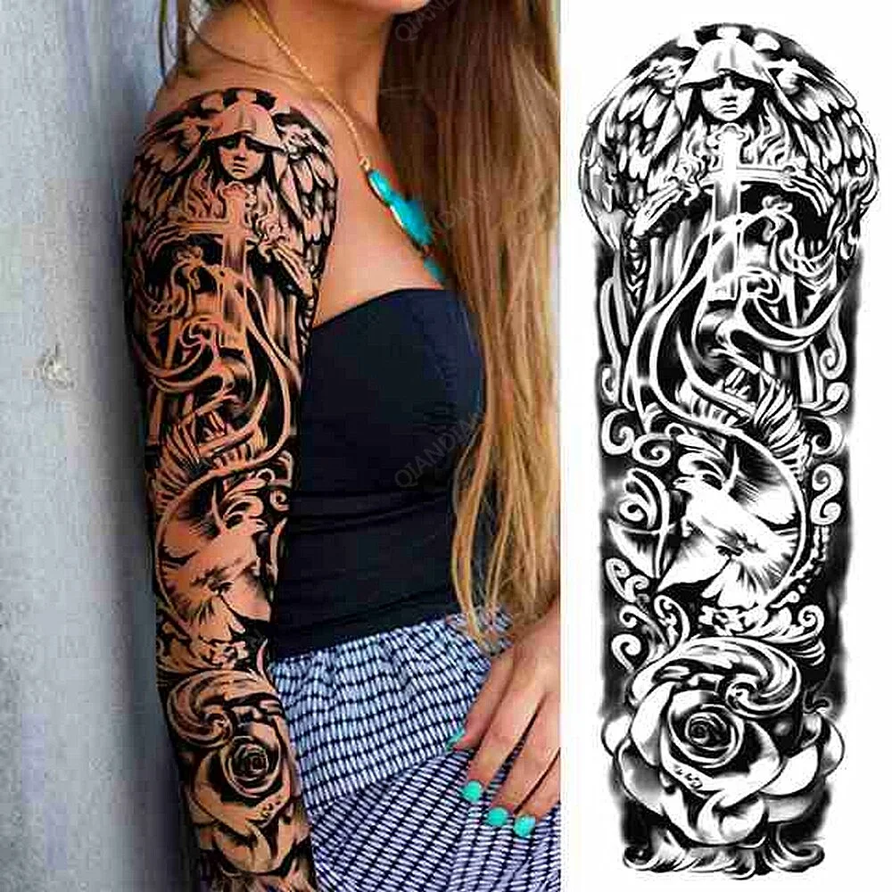 Sdrawing Women Waterproof Temporary Tattoos Stickers Thighs Cool Hipster Skull Mermaid