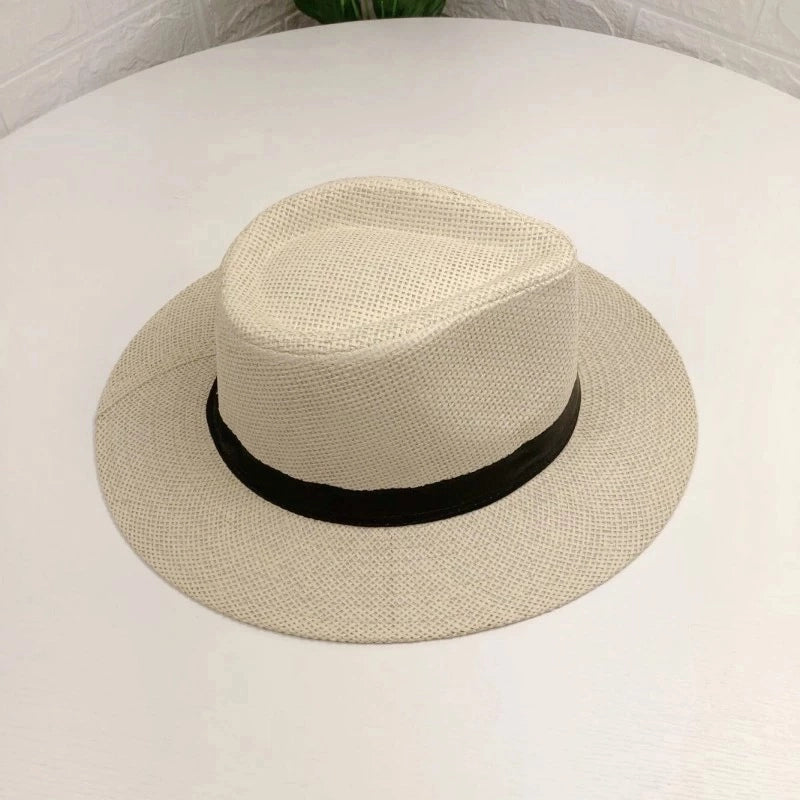 Paper Grass Large Flat Brim Top Hat Summer Sun Protection Sun Hat Panama Straw Hat Men’s Outdoor Sun Hat