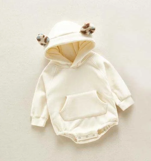 Winter Baby Girl Bodysuits 0-2Yrs Baby Plush Ears Baby Newborn Clothes Hooded Bodysuit Climbing Clothes Plush Thickened