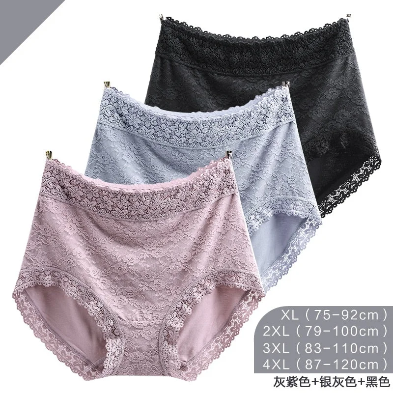 Plus Size Underwear Panties High Fit Sexy Lace High Waist  Women Butt Lifting Slimming Large Size Panties Lady Tummy Control Big