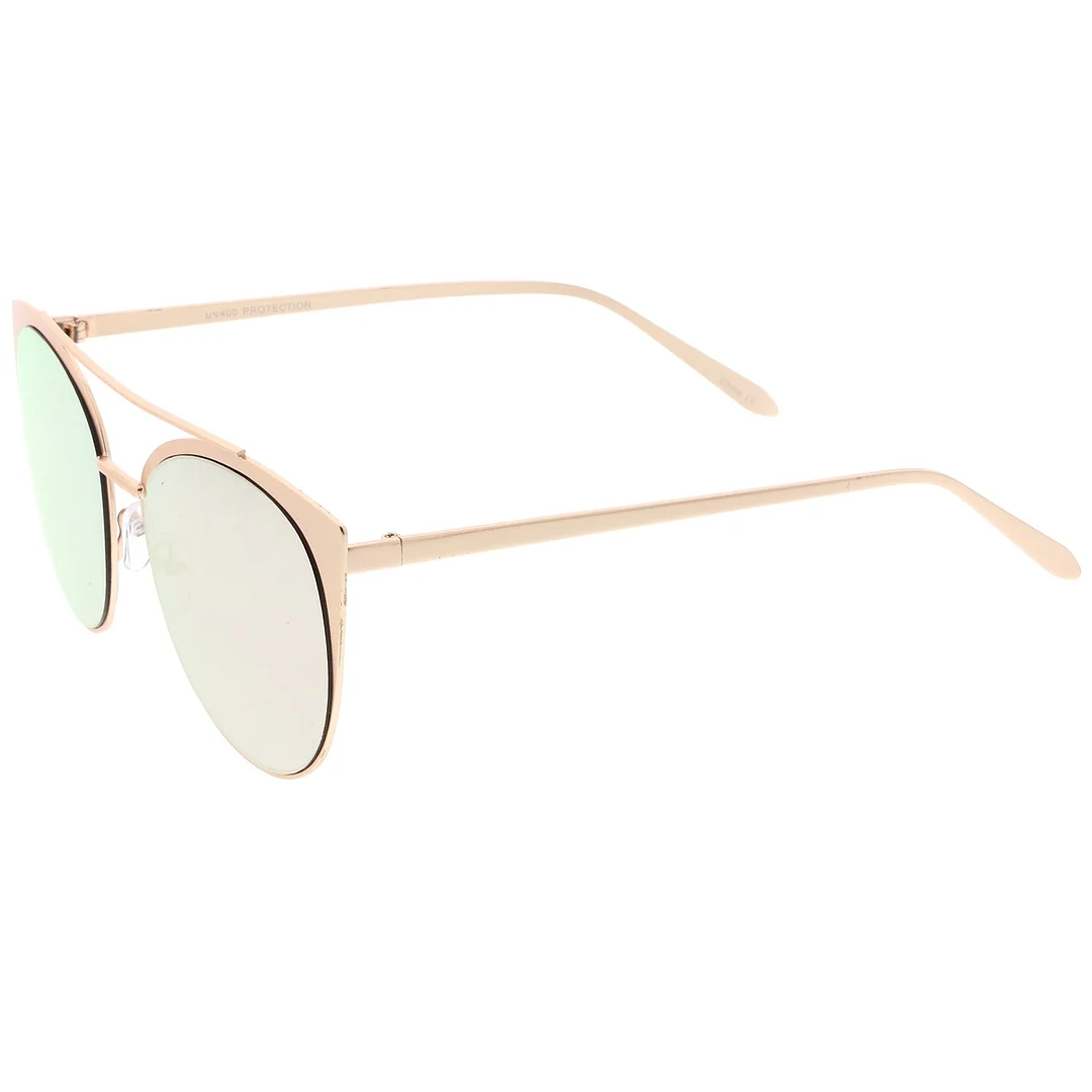 Women's Oversize Metal Crossbar Mirrored Flat Lens Cat Eye glasses 61mm