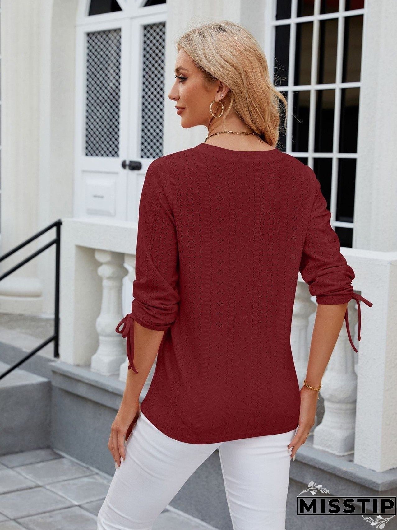 Short Sleeve Mock Neck T-Shirt with Side Slits