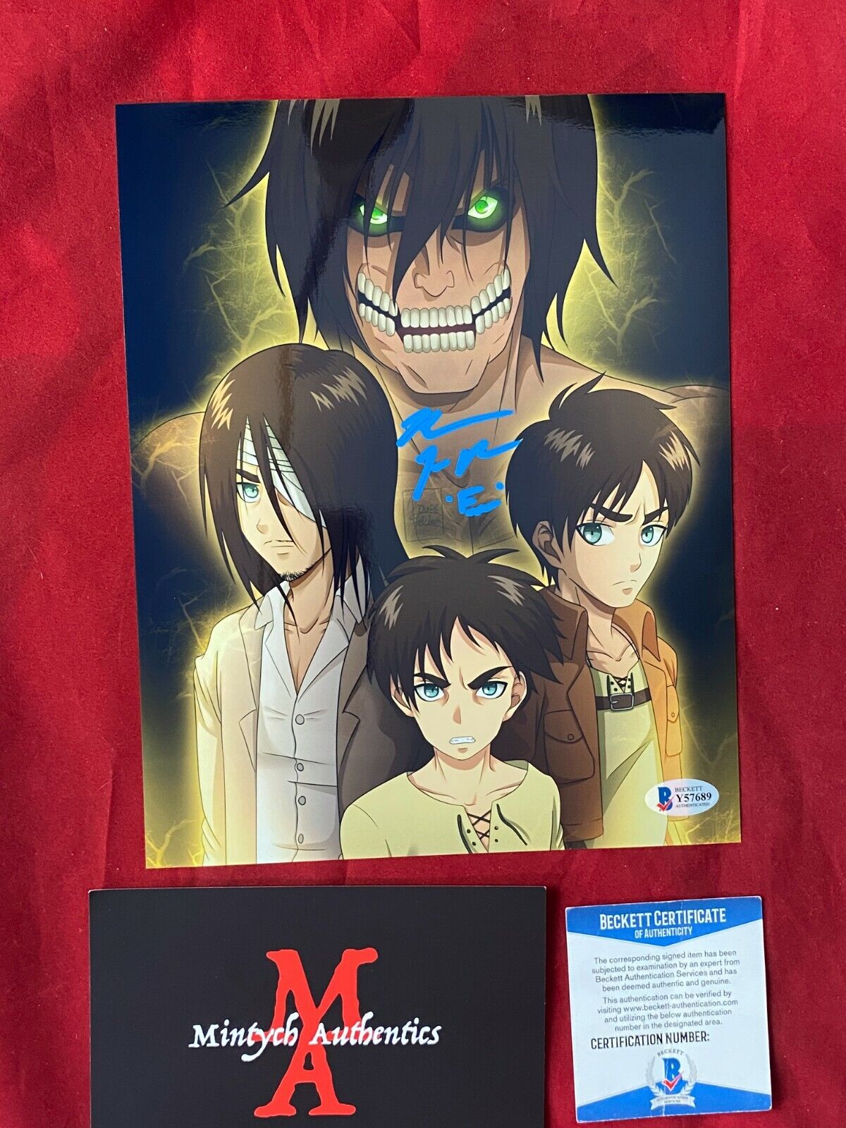 BRYCE PAPENBROOK SIGNED 8x10 Photo Poster painting! ATTACK ON TITAN! EREN! BECKETT COA! ANIME!