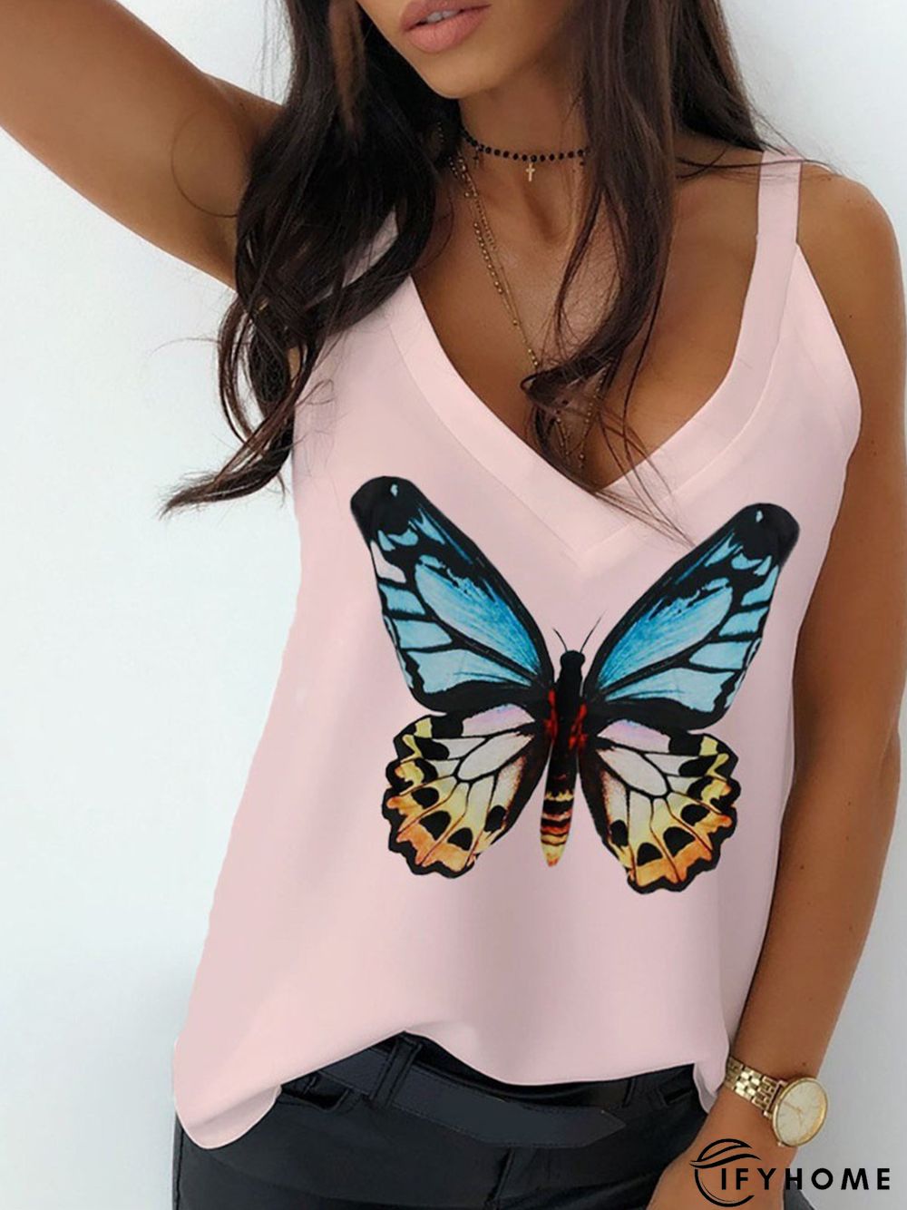 Casual Plus Size V Neck Printed Tank Tops | IFYHOME