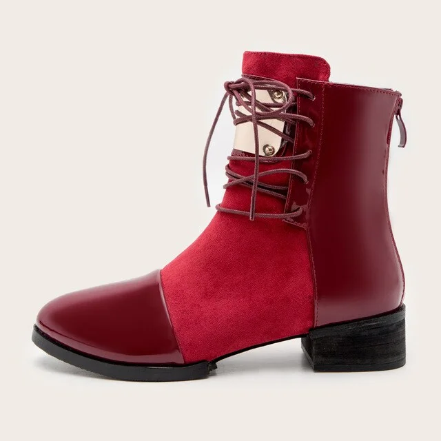 Qengg Brand fashion PU leather women's motorcycle boots Autumn leather Lace-Up Ankle boots Female winter snow boots 35-43