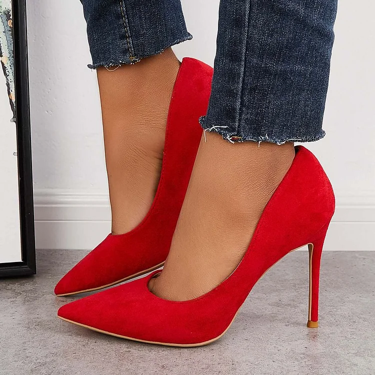 Classic Suede Pointed Toe Dress Pumps Stiletto High Heels