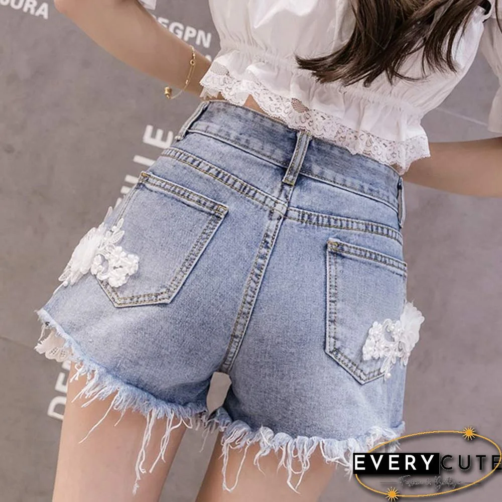 Blossom Embroidery Lace Denim Shorts