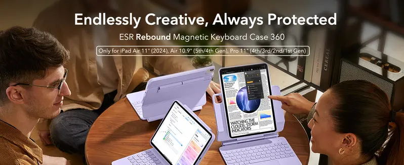 Product Introduction of ESR iPad Air 11/13 inch Case with Keyboard.iPad Pro 11/13 inch Keyboard Case.Easy-Set Magnetic Stand.Portrait/Raised Modes.Removable Protective Case 1