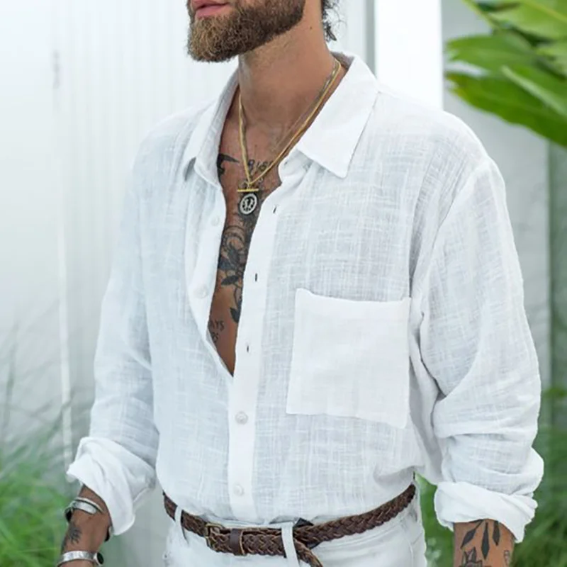 Men's Resort Solid Color Cotton Linen Shirt