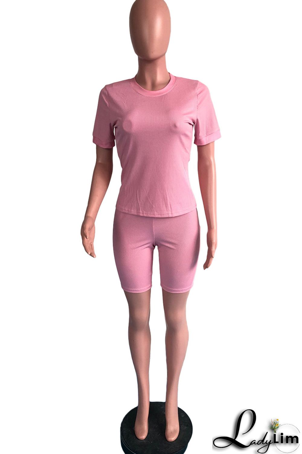 Black Fashion Casual Solid Basic O Neck Short Sleeve Two Pieces