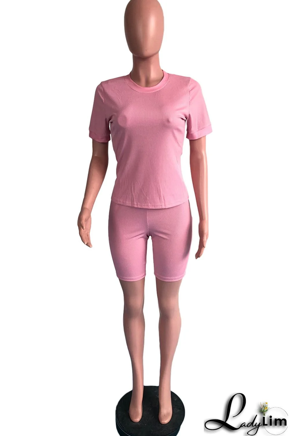 Black Fashion Casual Solid Basic O Neck Short Sleeve Two Pieces