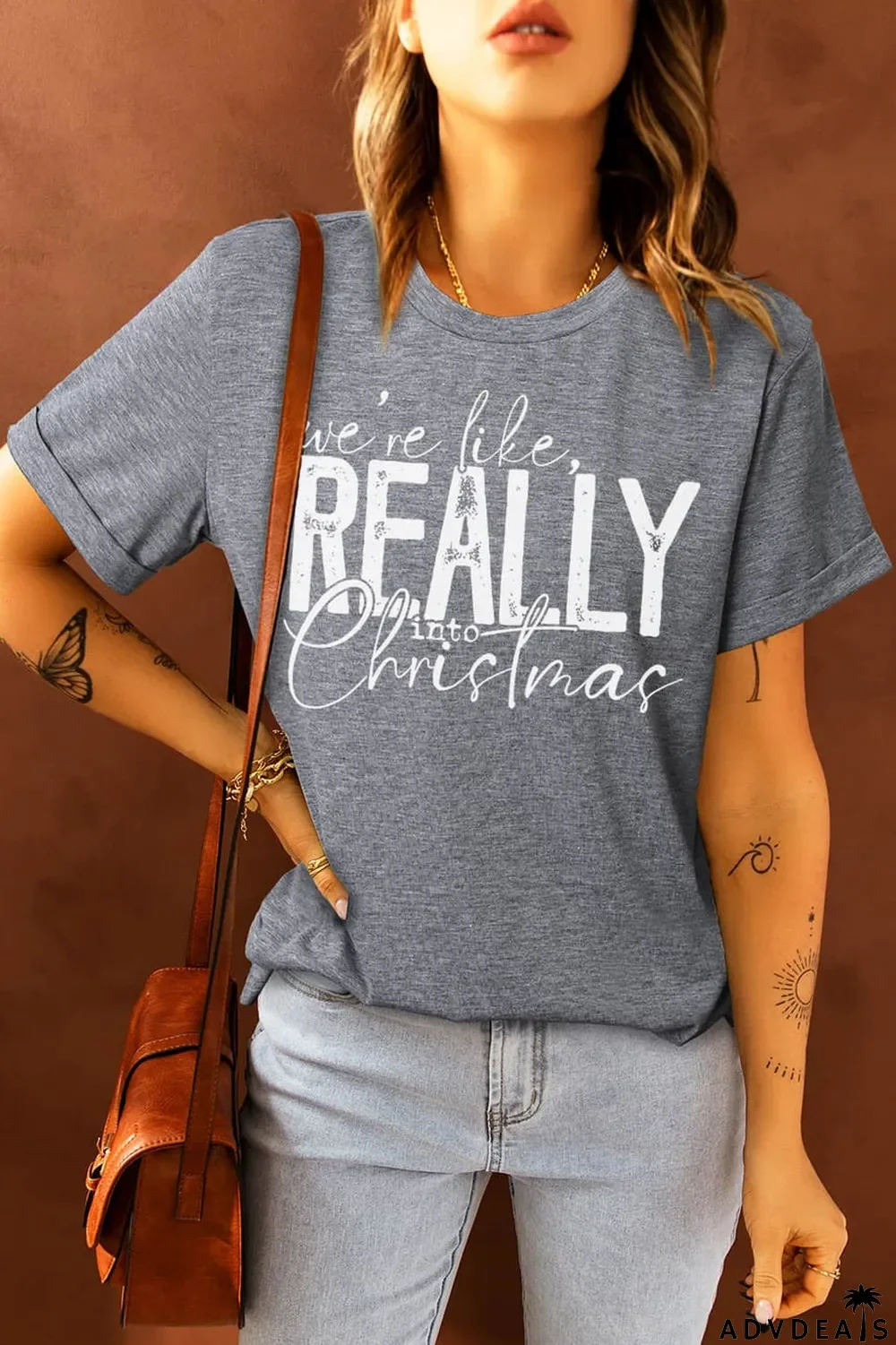 Gray REALLY Christmas Graphic Print Short Sleeve T Shirt