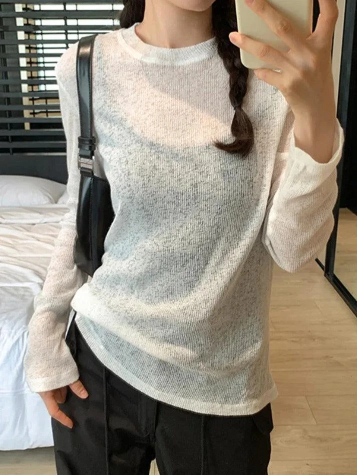 Brownm Solid Color Thin Long Sleeve Knit