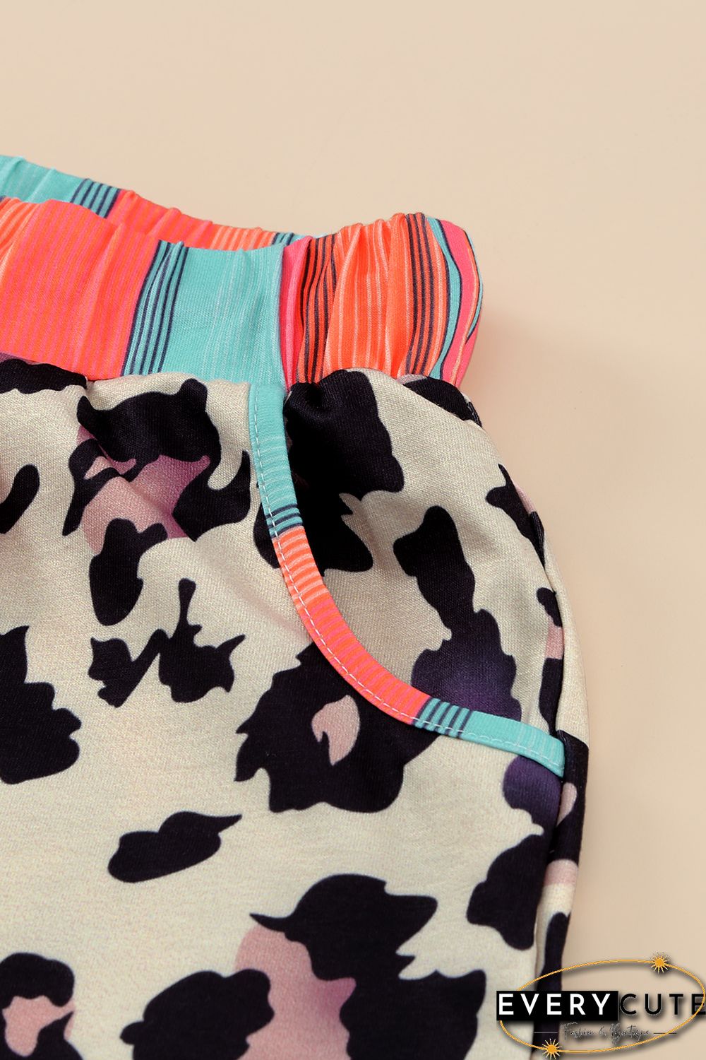 Leopard Striped Patchwork Drawstring Mid Waist Shorts