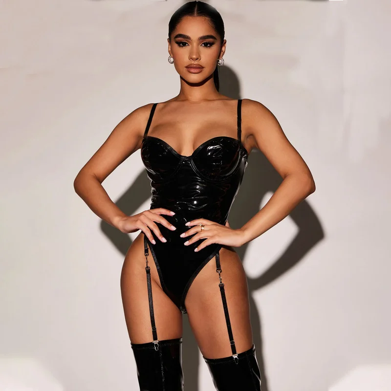 Churchf Sex Lingerie Sexy Women's Black Patent Leather Conjoined Game