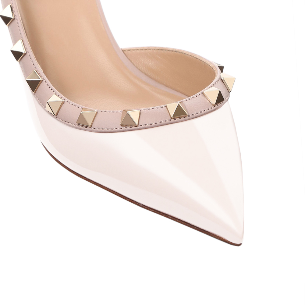 60mm Women's Midd Heels Pumps Rivets Buckle Closure White Sandals-vocosishoes