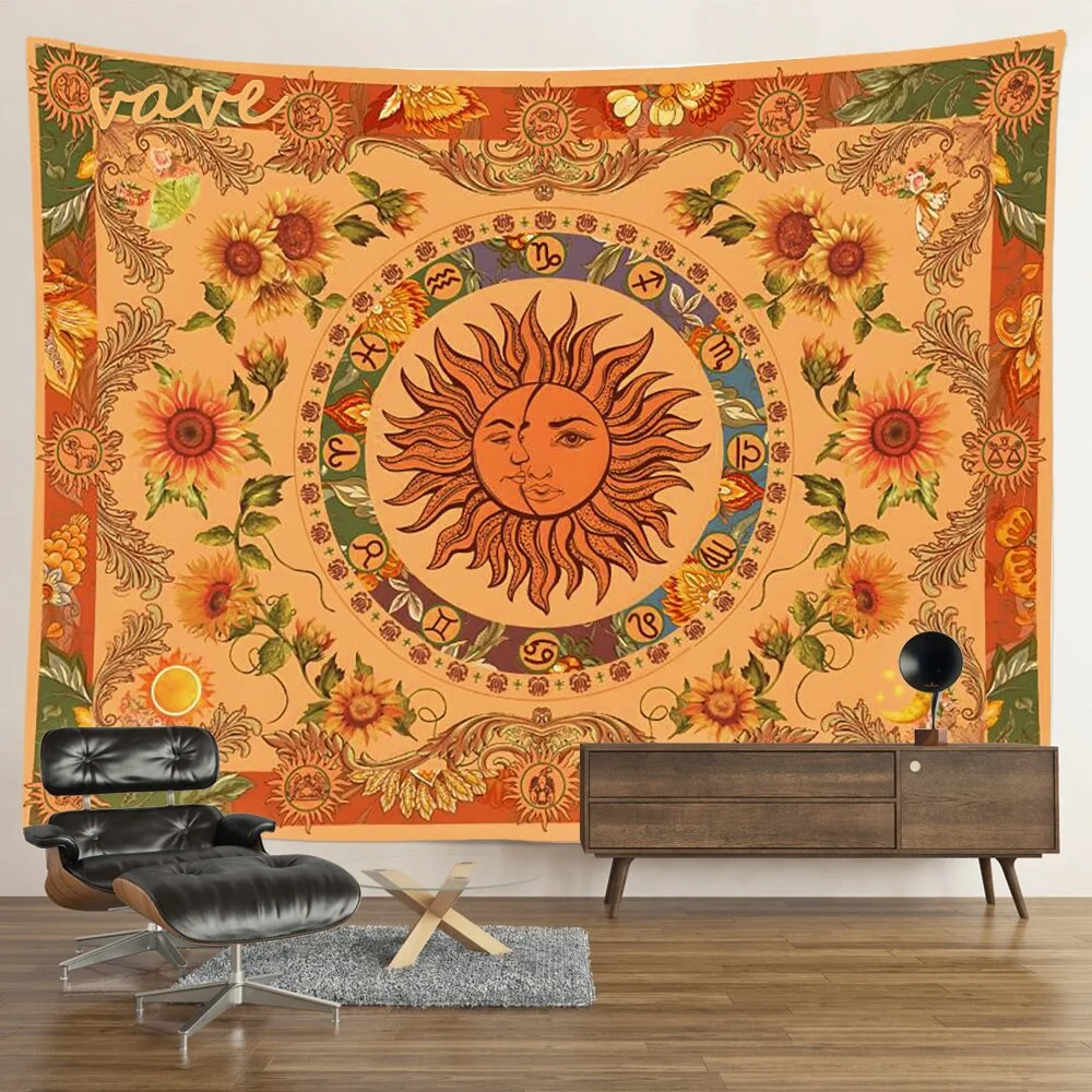Nigikala Sun Moon Mandala Tapestry Wall Hanging Boho Hippie Witchcraft Astrology Cloth Fabric Tapestry Aesthetic Room Bedroom Decor