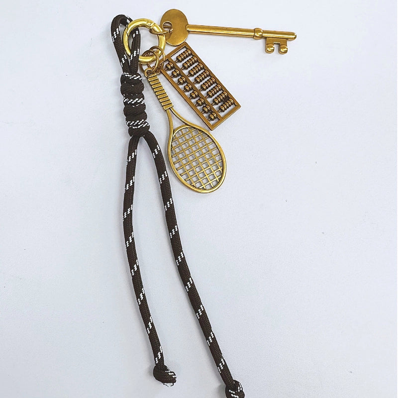 Handbag Pendant Accessories Ornaments Keychain Vintage Gold Tennis Rackets Miu Series Hand-Woven Mobile Phone Lanyard