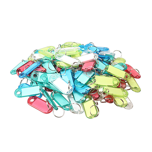 

100 Pcs Colorful Clear Plastic Key Tags Id Label With Key Chain Tag Card Split Ring, 501 Original