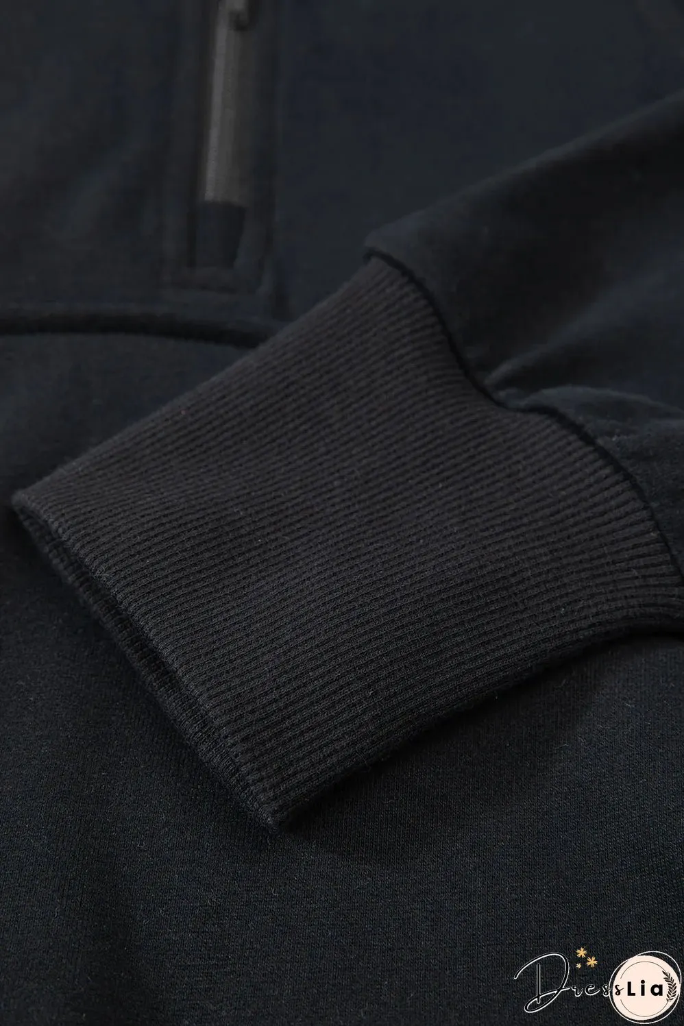 Black Quarter Zip Stand Neck Kangaroo Pocket Sweatshirt